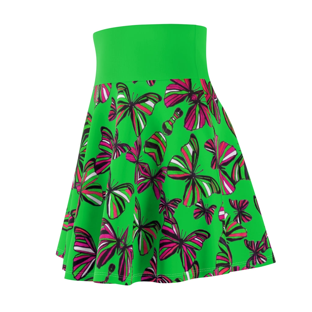 Butterflies Lawn Green Skater Skirt