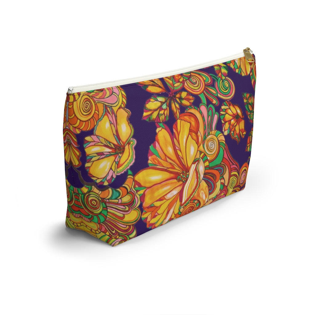 Violet Artsy Floral Accessory Pouch