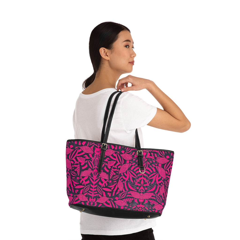 hot pink tropical print tote