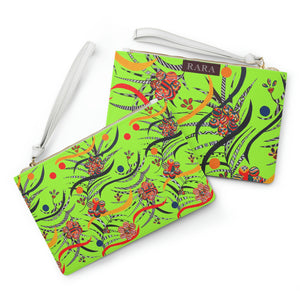 lime green floral & animal print clutch bag
