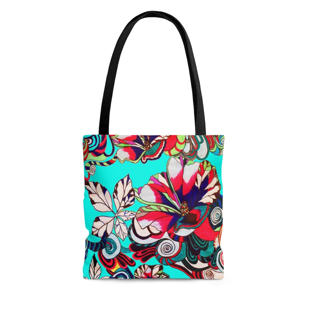 AOP Artsy Floral Pop Cyan Tote Bag