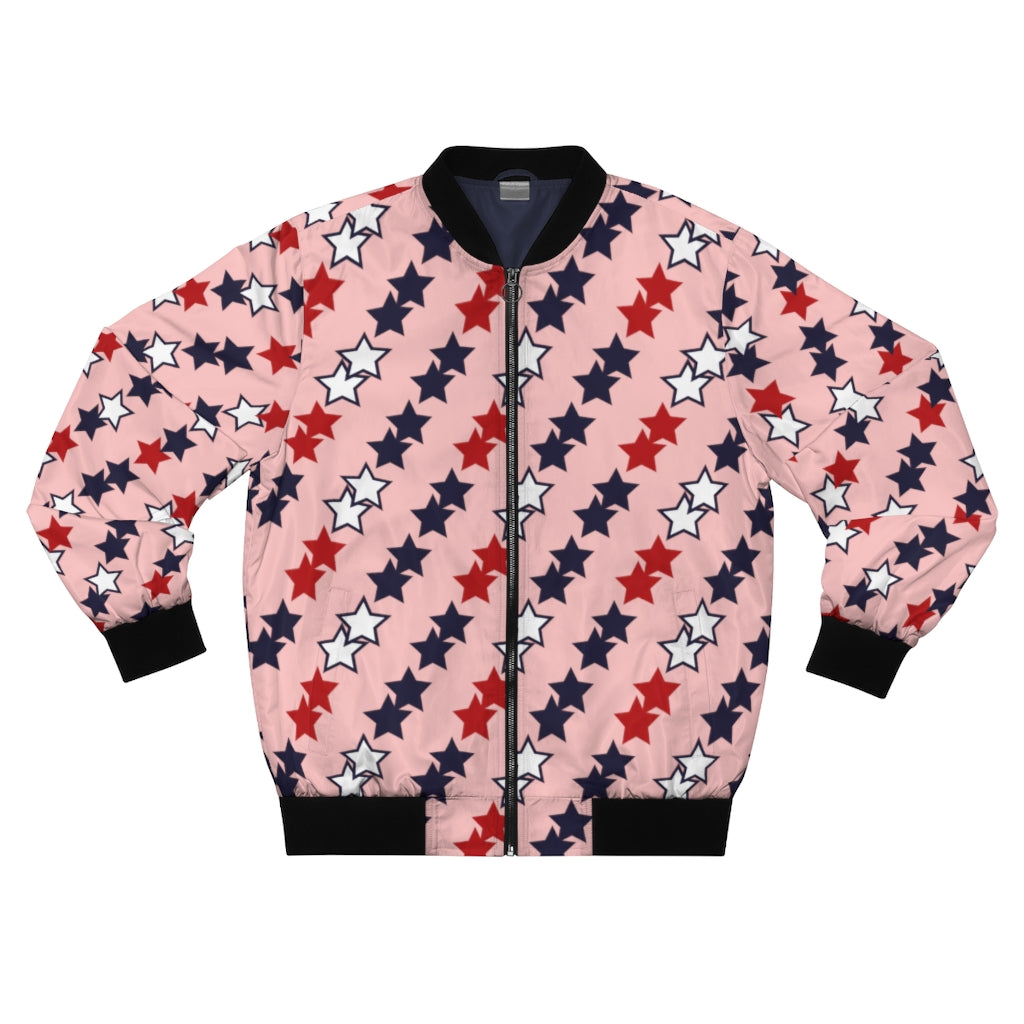 Pink men's wear star print bomber jacket 