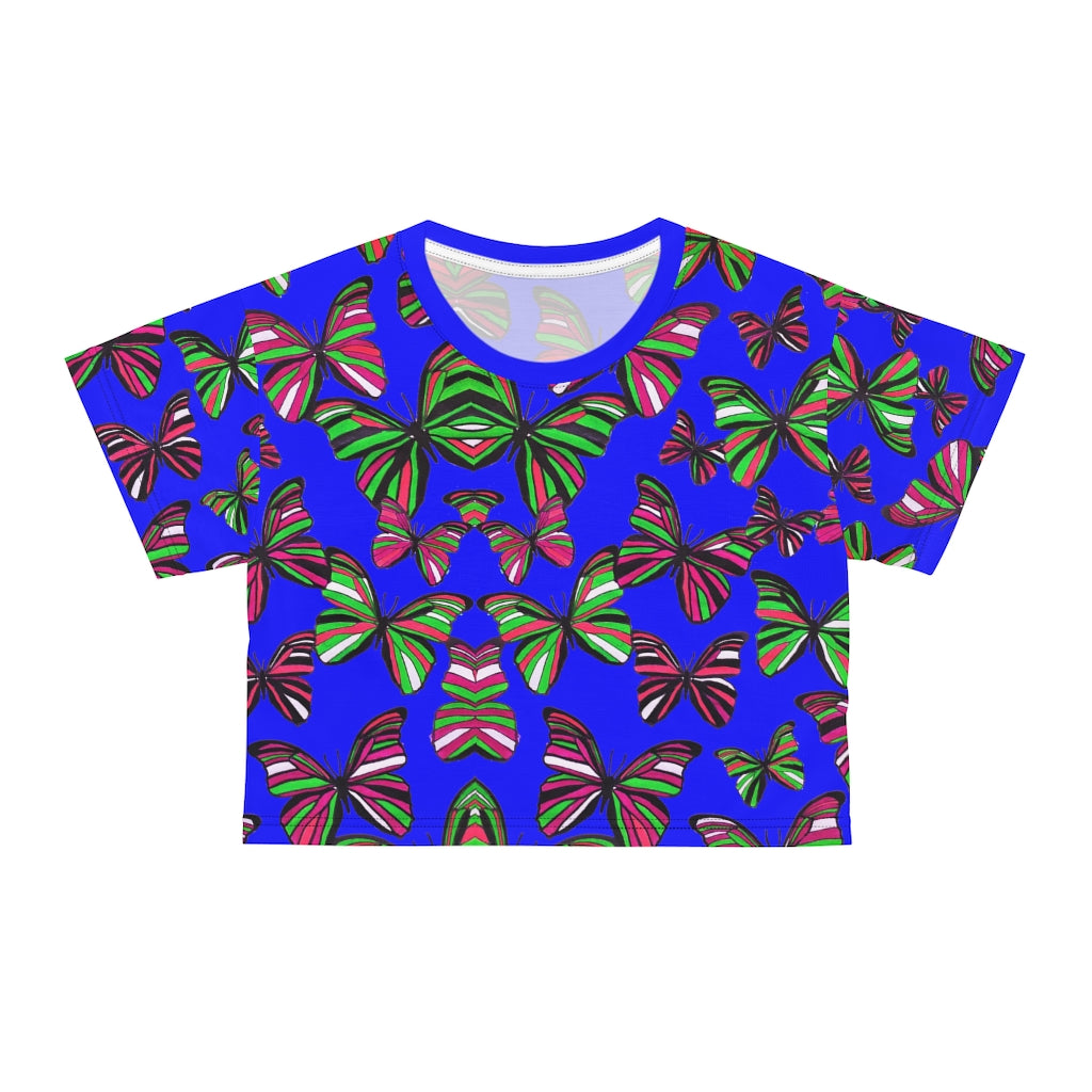 Electric Blue Butterfly AOP Crop Tee