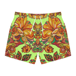 Artsy Floral Men's Lime Swimming Trunks