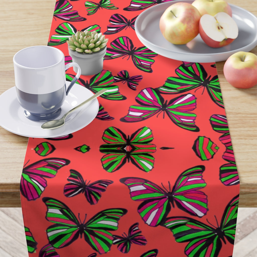 Butterflies Coral Red Table Runner