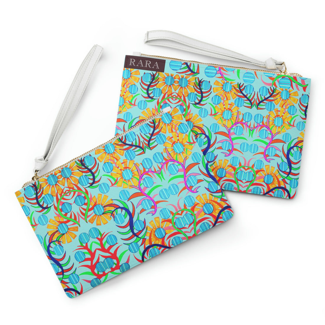 sunflower print icy blue clutch bag