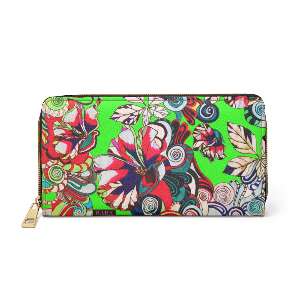 neon green graphic floral pop wallet