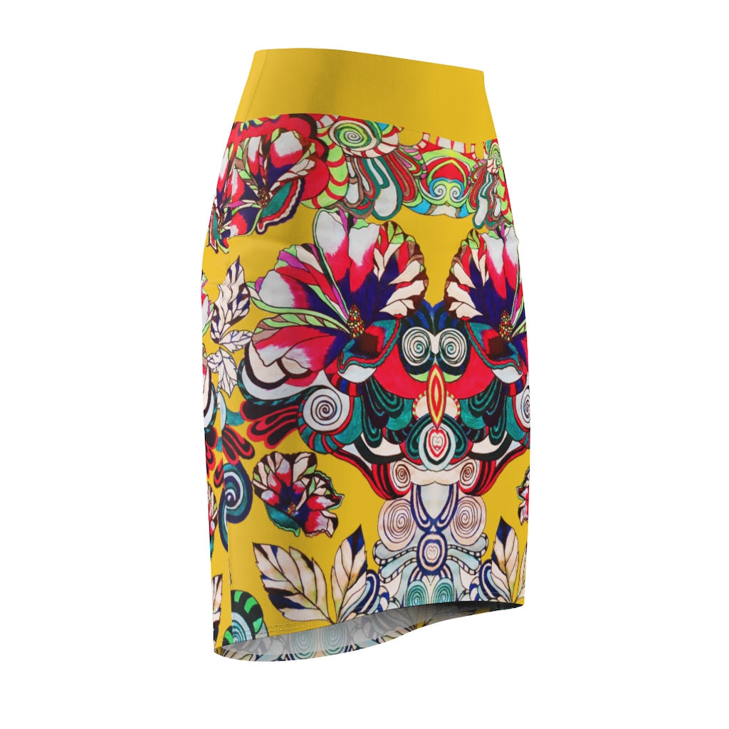 Floral Pop Yellow Pencil Skirt