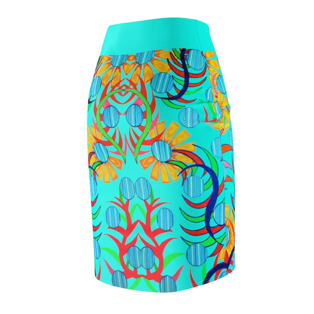 Sunflower Cyan Pencil Skirt