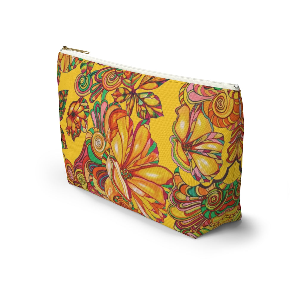 Yellow Artsy Floral Accessory Pouch