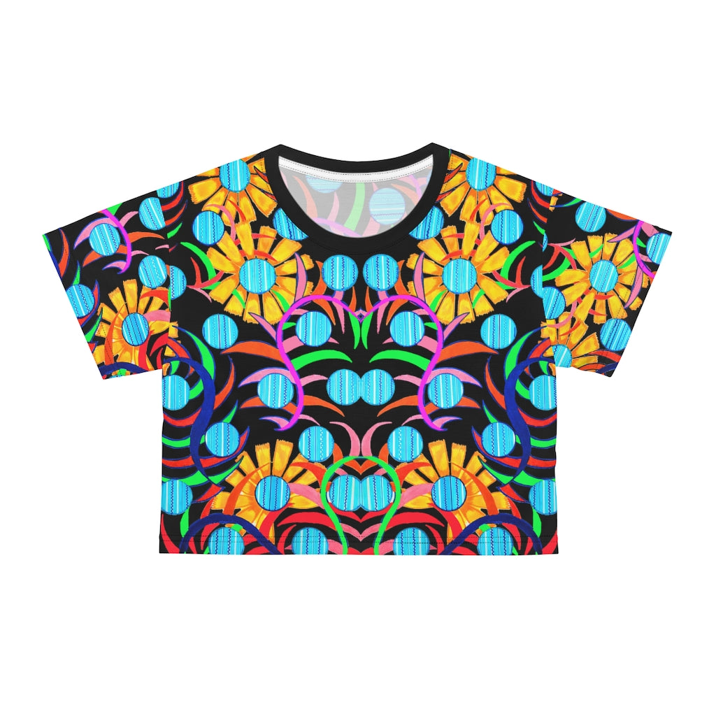 Black Sunflower AOP Crop Tee