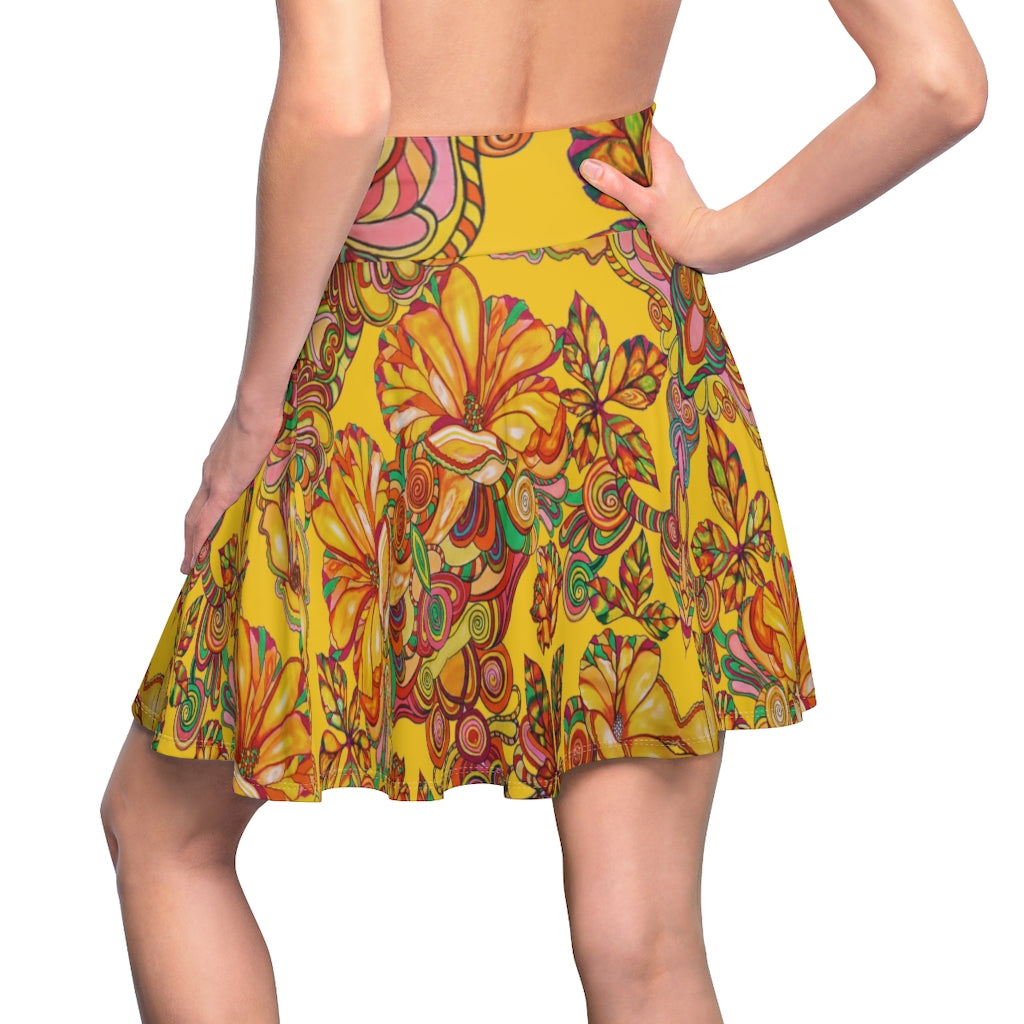 Artsy Floral Yellow Skater Skirt