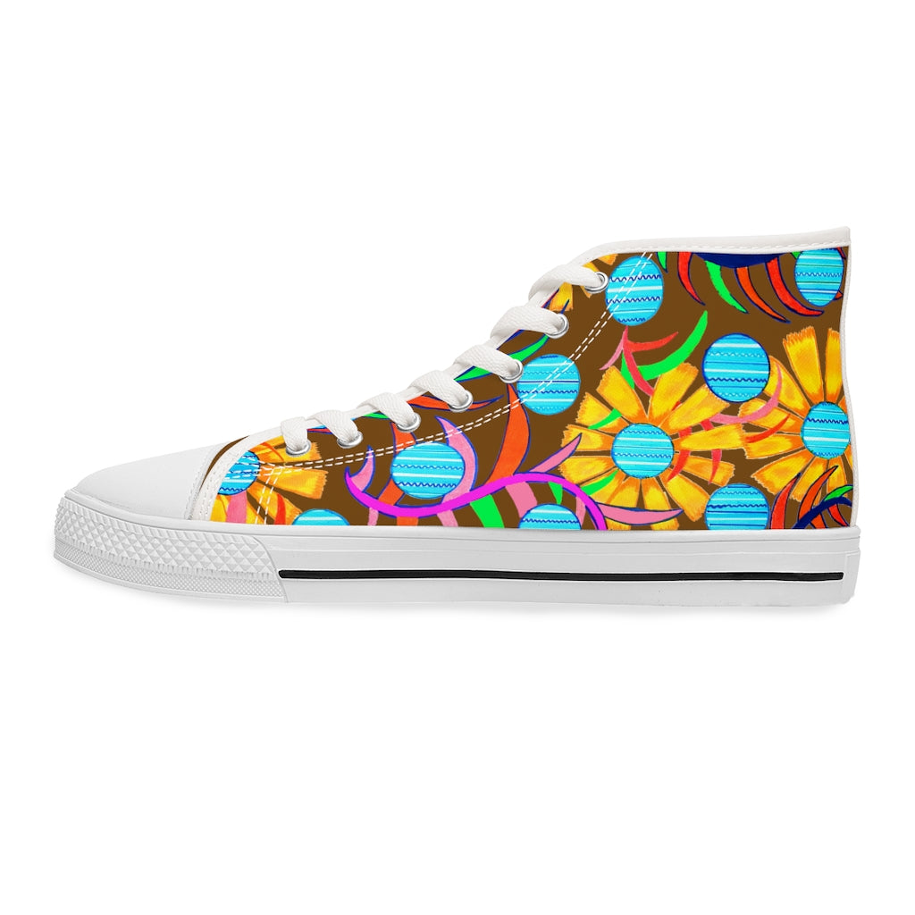 Brown Sunflower Women's High Top Sneakers