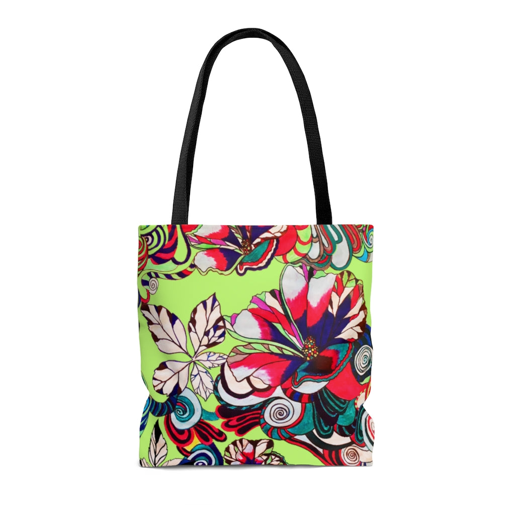 AOP Artsy Floral Pop Lime Tote Bag