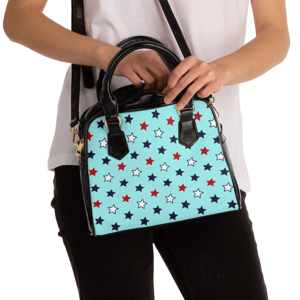 icy blue star print handbag