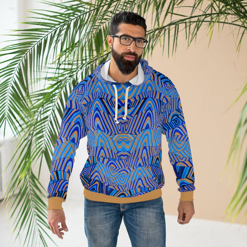 ochre & blue psychedelic print unisex pullover hoodie