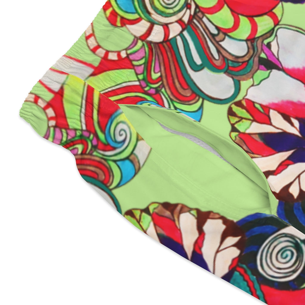 lime Graphic Floral Pop Men's Swimming Trunks