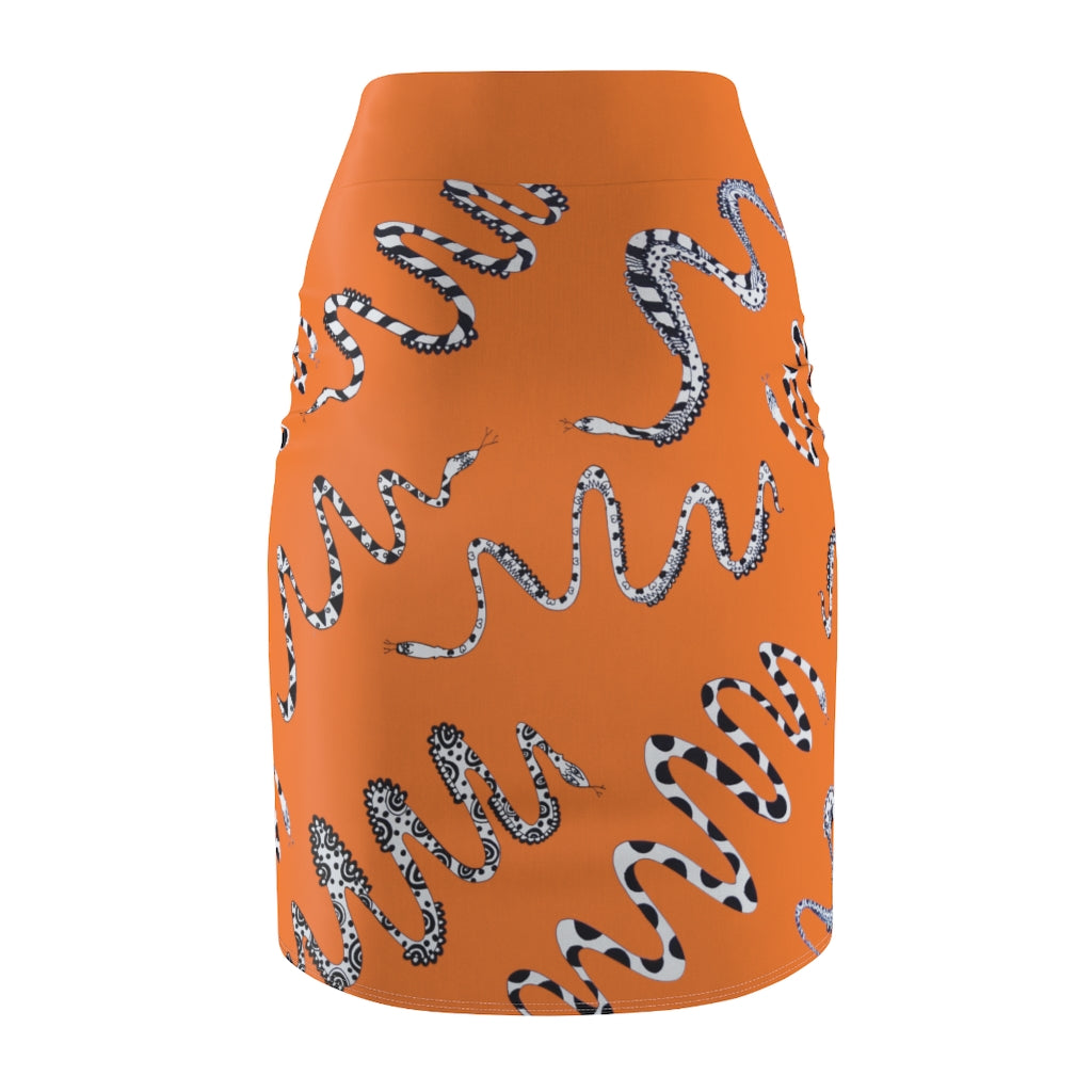 Peach Snake Den Print Pencil Skirt