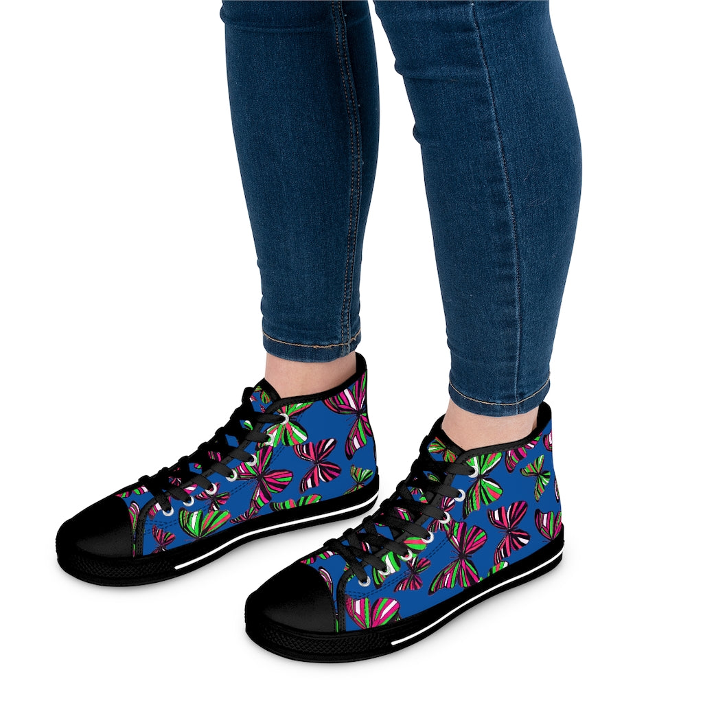 Royal Blue Butterflies Women's High Top Sneakers