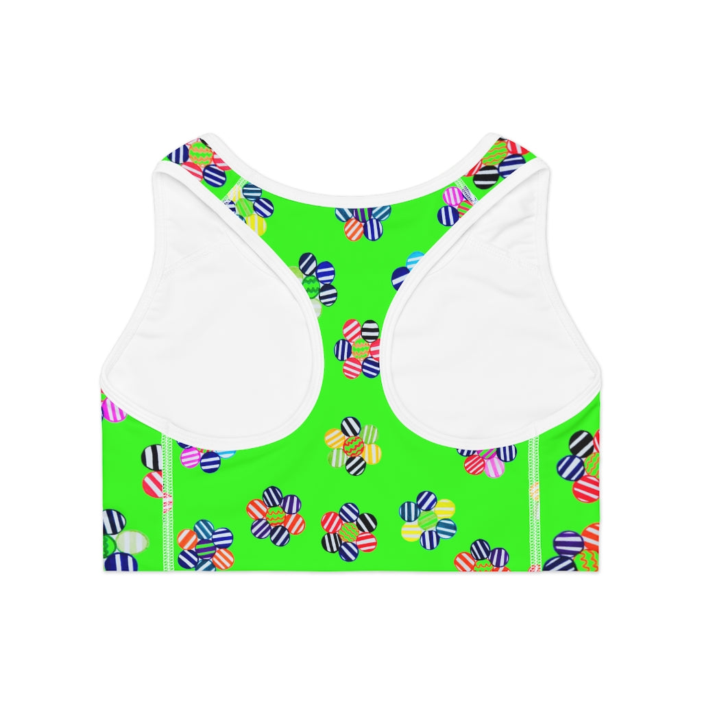 neon green geometric flowers sports bra 