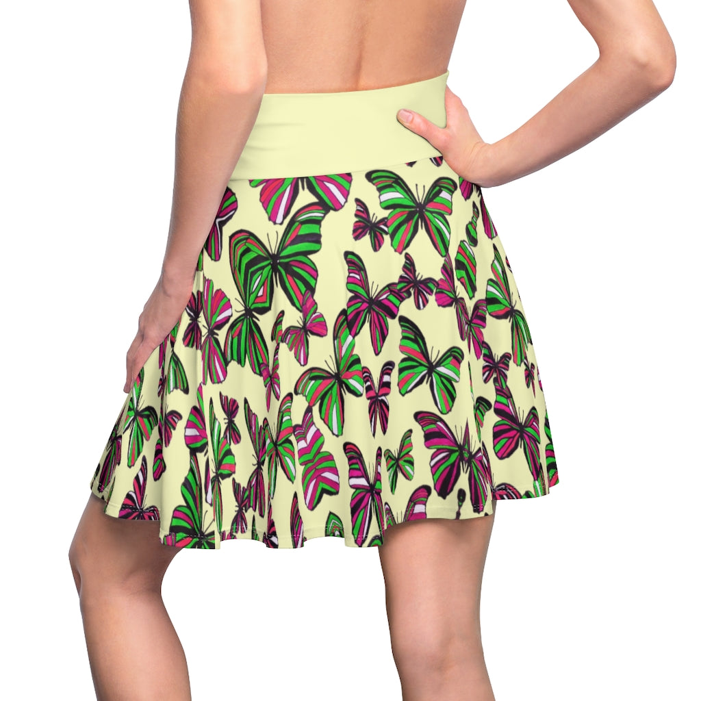 Butterflies Pale Yellow Skater Skirt