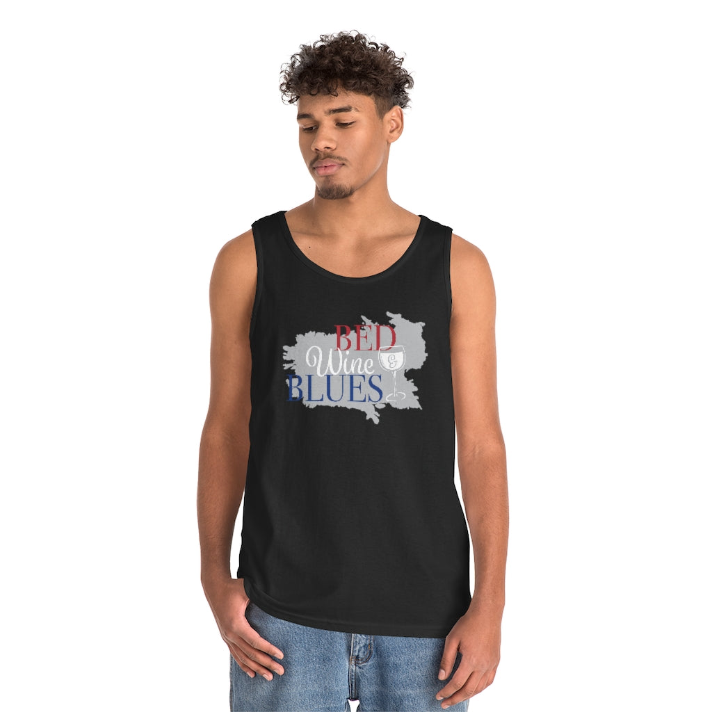 Unisex ocean tank top with bed & wine typography printed