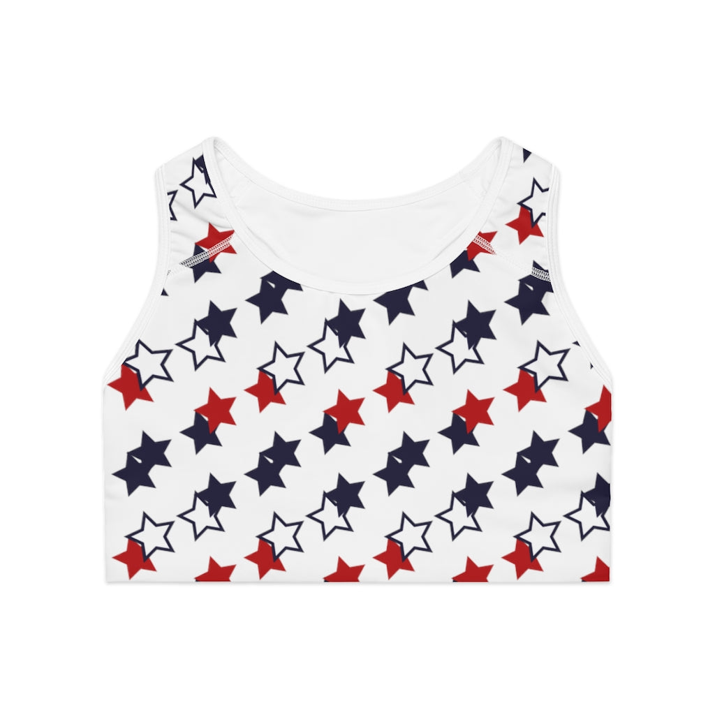 white star print sports bra