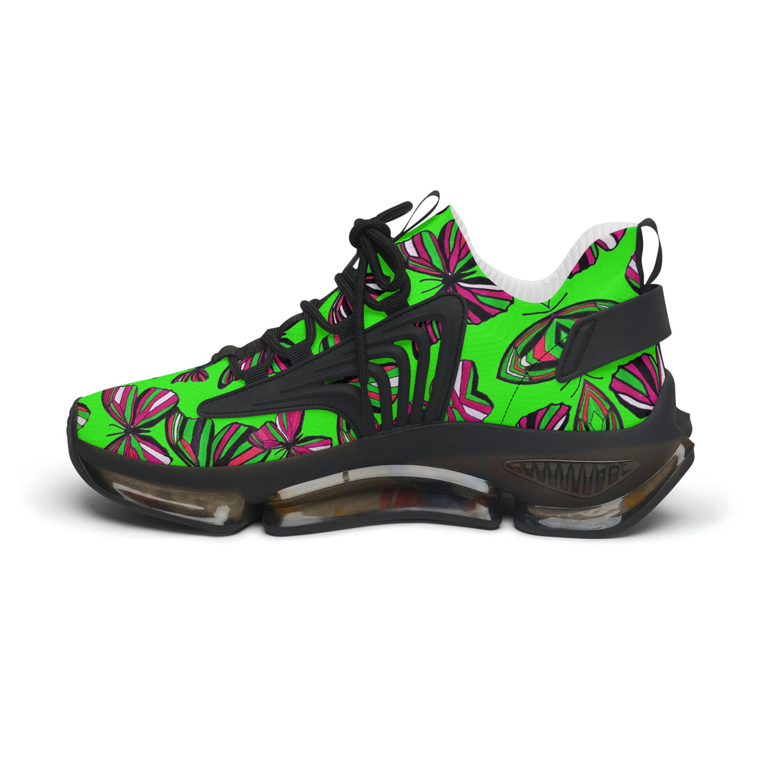 Neon Green Butterfly Printed OTT Women's Mesh Knit Sneakers