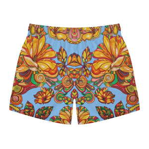 Artsy Floral Men's Sky Swimming Trunks