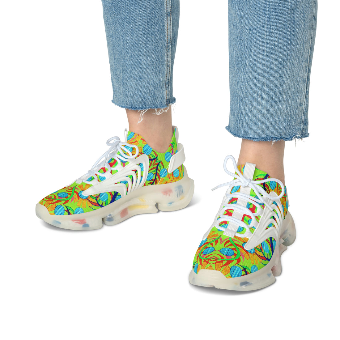 Lime Sunflower Printed OTT Women's Mesh Knit Sneakers