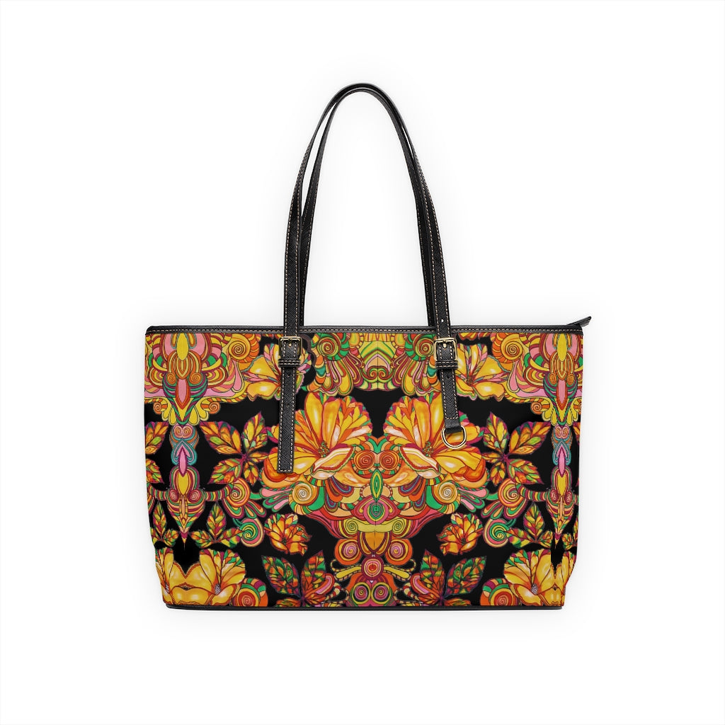 Black Artsy Floral PU Leather Shoulder Bag