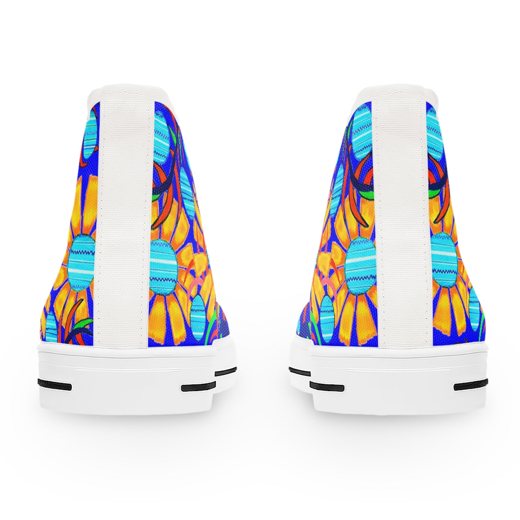 Electric Blue Sunflower Women's High Top Sneakers