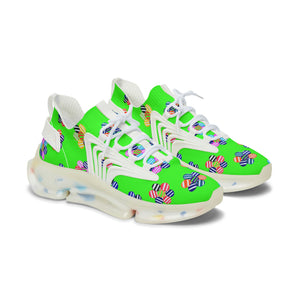 Neon Green Candy Floral Printed OTT Women's Mesh Knit Sneakers