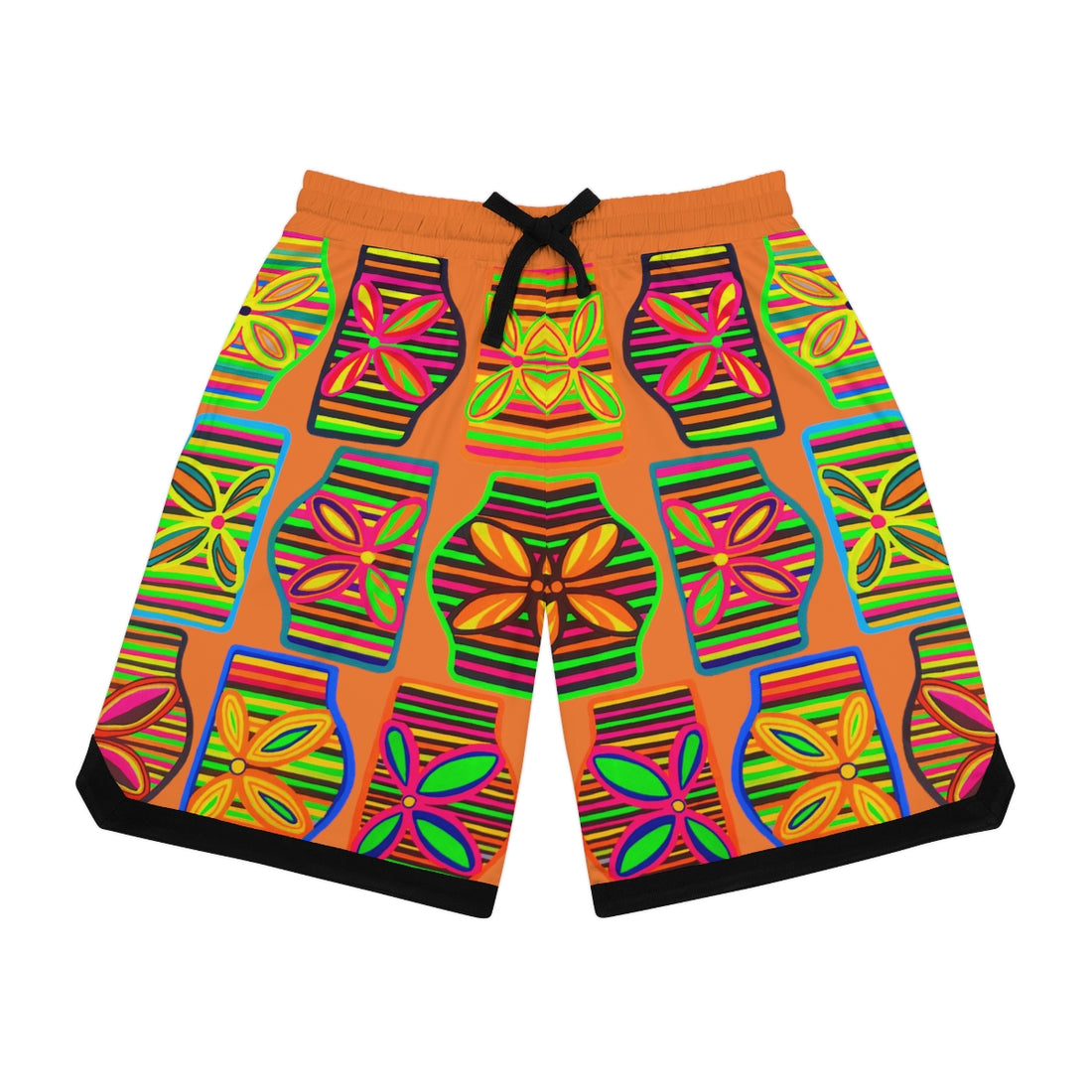 Peach Deco Print Basketball Rib Shorts (AOP)