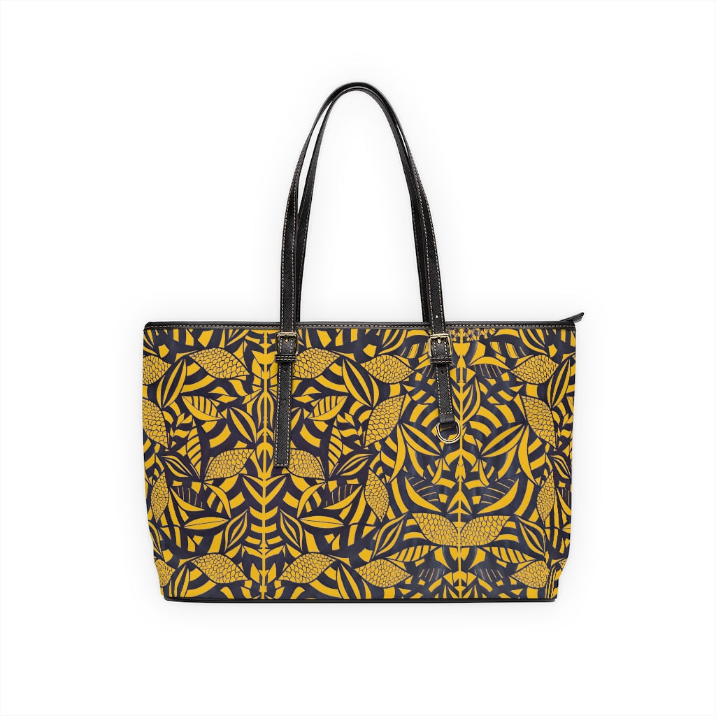 yellow tropical print tote