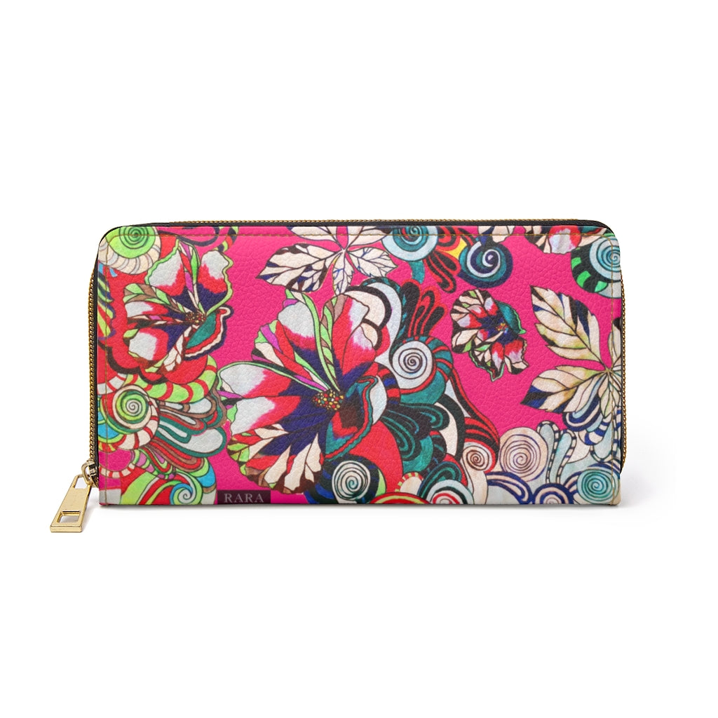 hot pink graphic floral pop wallet