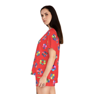 Vermillion Candy Floral Short Pajama Set (AOP)