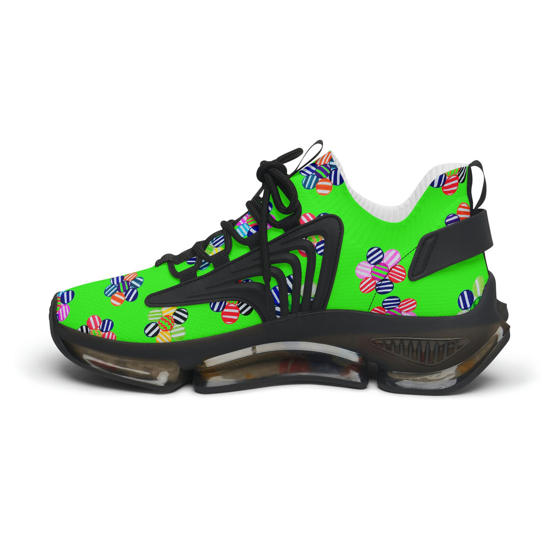 Neon Green Candy Floral Printed OTT Women's Mesh Knit Sneakers