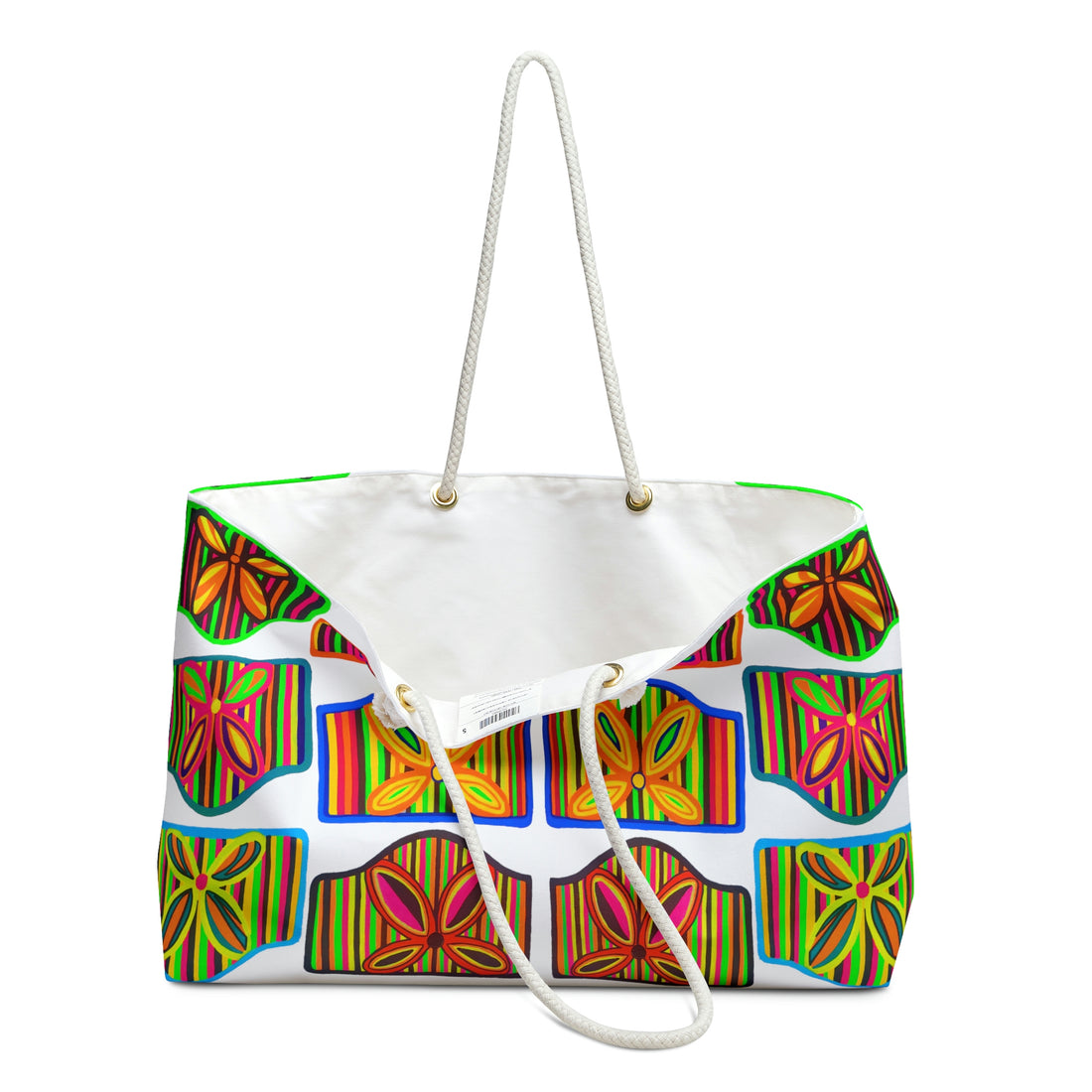 white art deco multicolour printed beach open tote bag