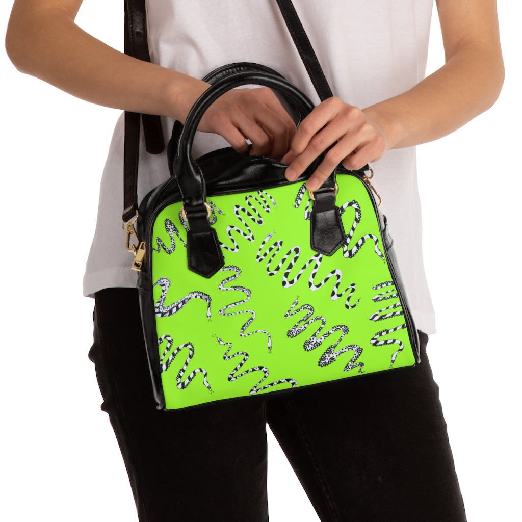 lime snake print handbag