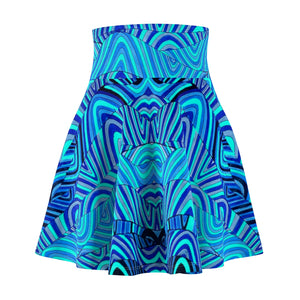 cyan & blue psychedelic print skater skirt