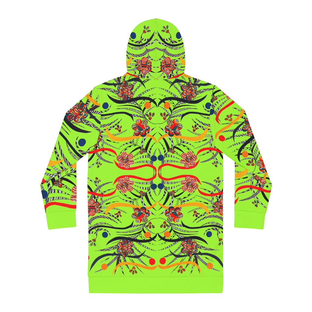 lime green animal & floral print hoodie dress 