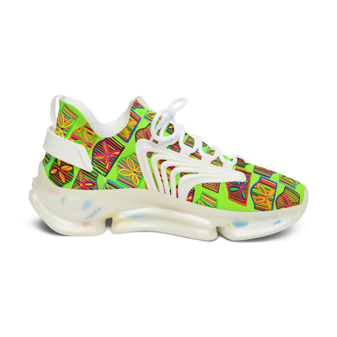 lime women's art deco print mesh knit sneakers 