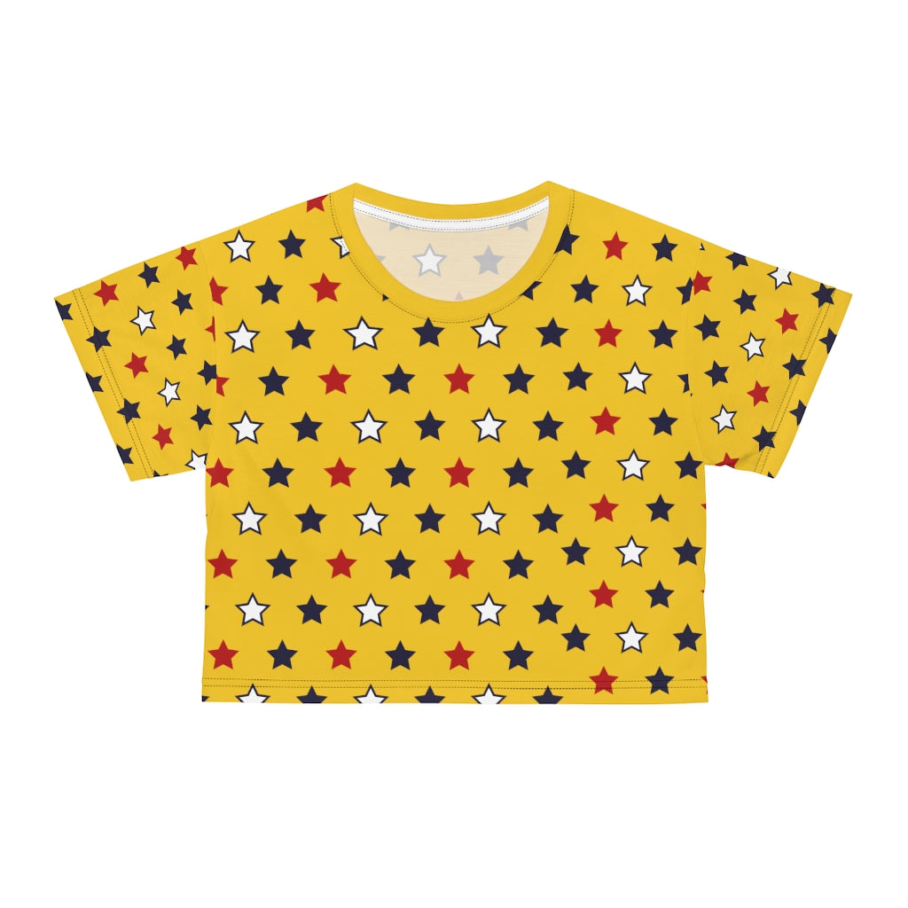 Yellow star printed crop t-shirt for women