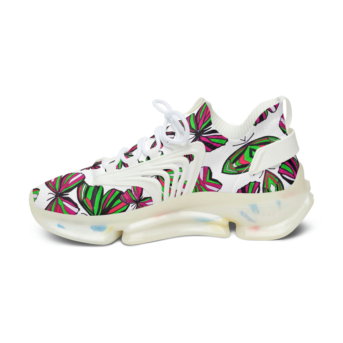 White Butterfly Printed OTT Women's Mesh Knit Sneakers