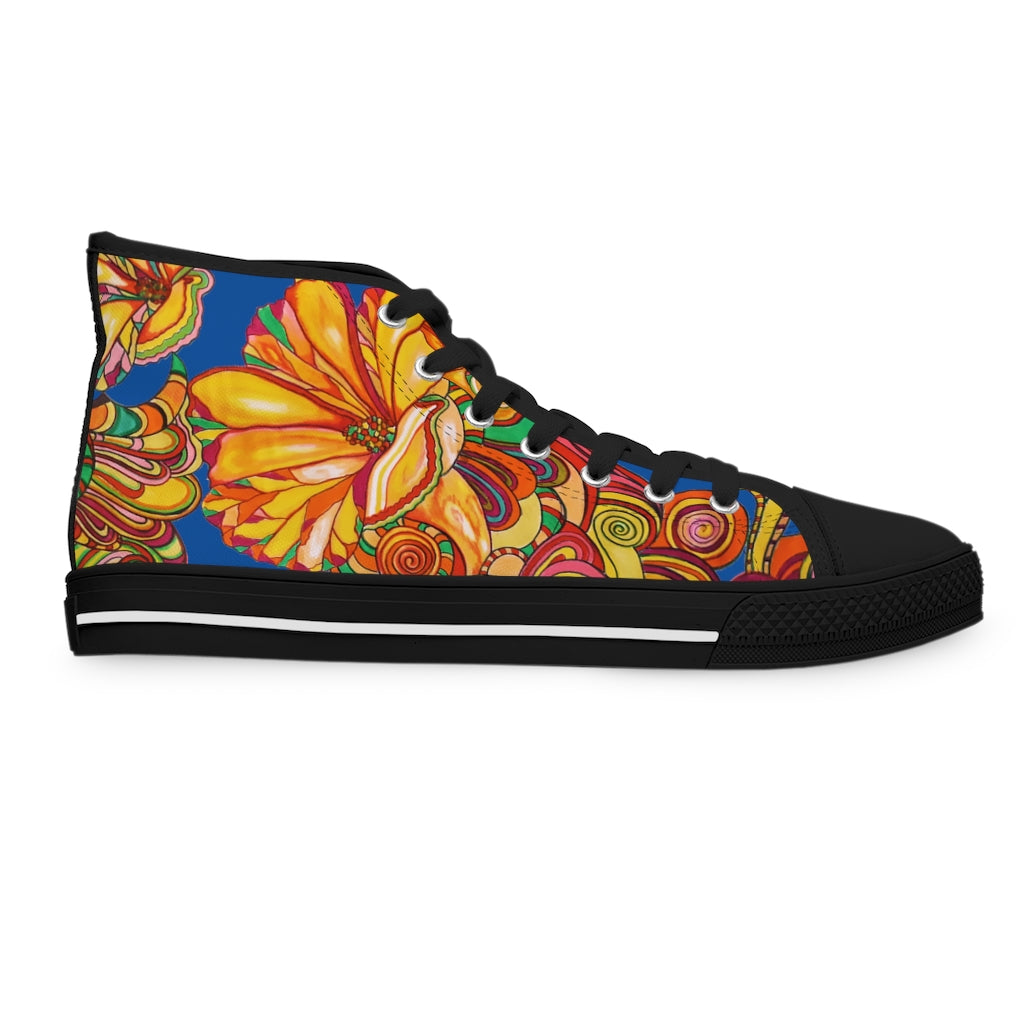 Royal Blue Artsy Floral Women's High Top Sneakers