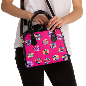hot pink geometric floral pu leather handbag