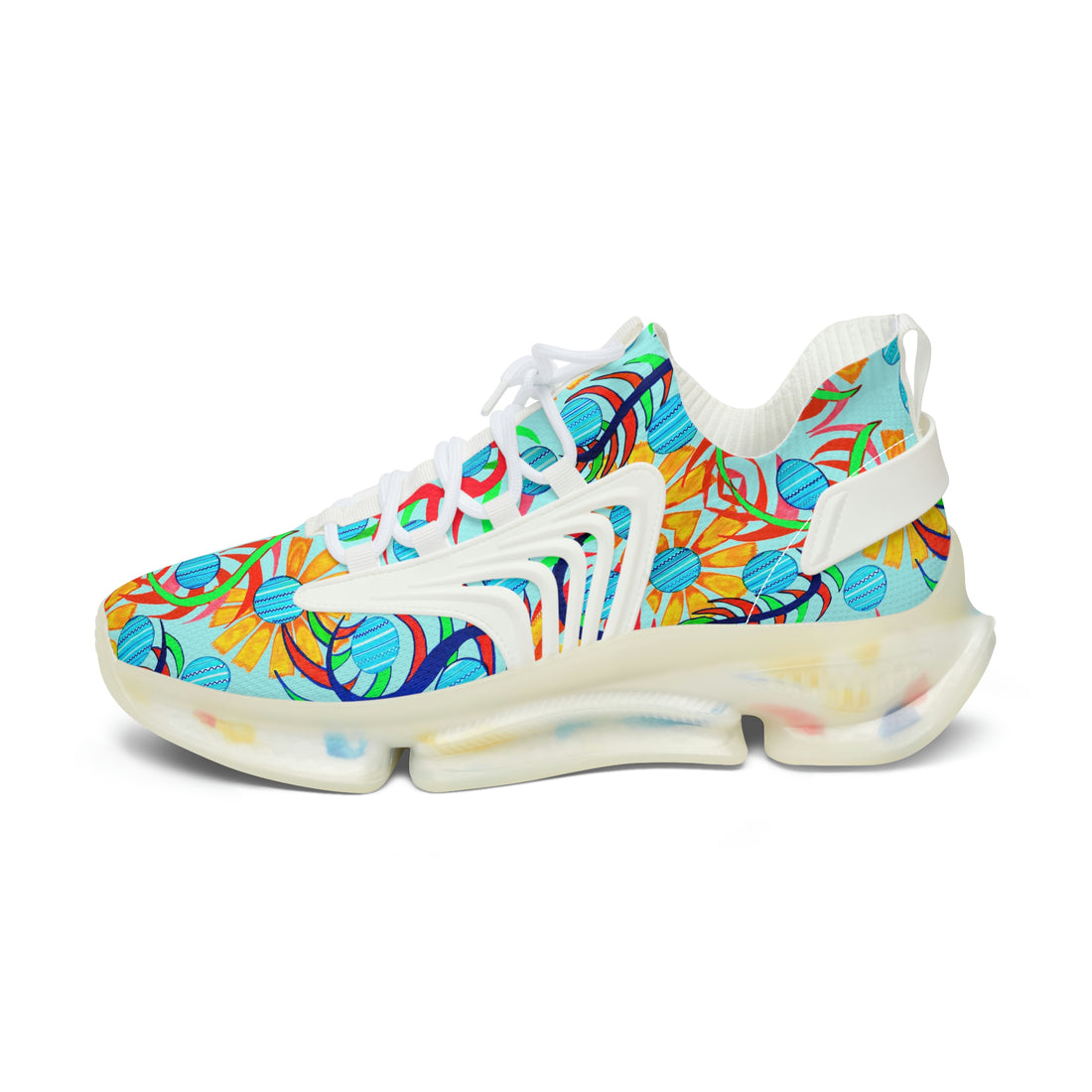 Icy Blue  Sunflower Printed OTT Women's Mesh Knit Sneakers