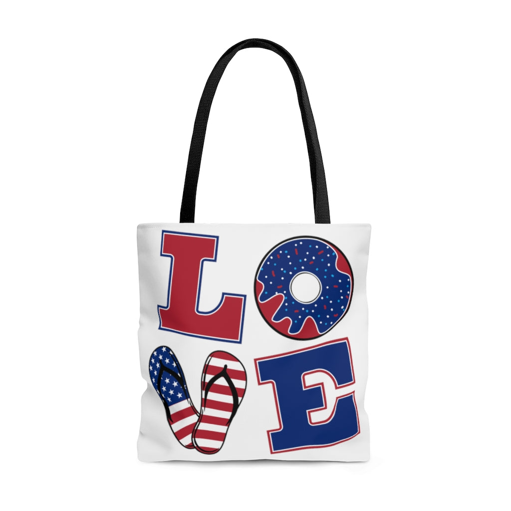 AOP American Love White Tote Bag