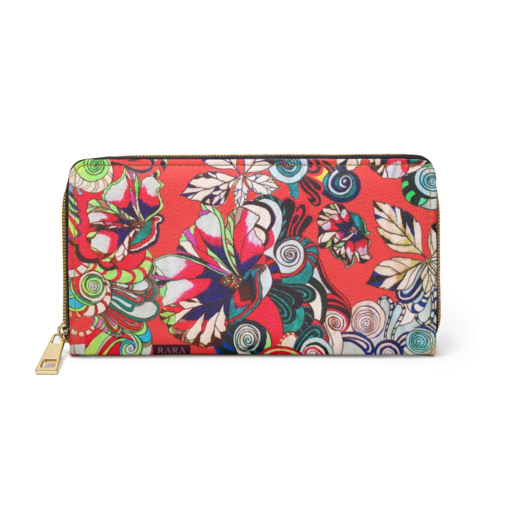 vermillion graphic floral pop wallet